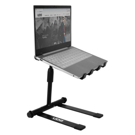 U96111BL Ultimate Height Adjustable Laptop Stand Black side laptop