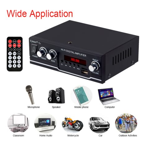 KINTER T2 Power Amplifier Audio Karaoke Home Theater 2-Channel Bluetooth Class D USB/TF AUX Input