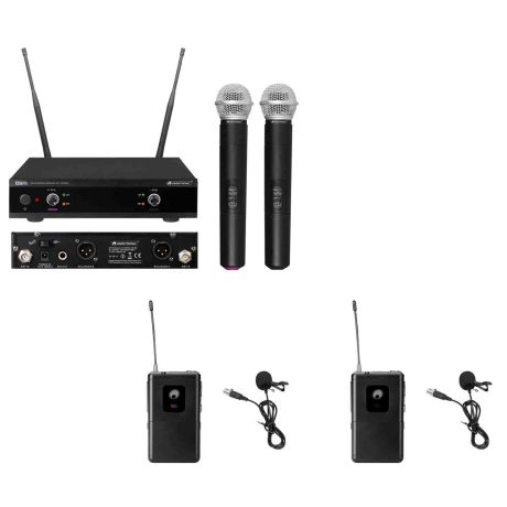 20000978 omnitronic uhf e2 wireless mic system 2x handheld 2x lavalier